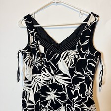 Nine West Black & White Floral Sleeveless Dress Womens Size 6 V-Neck