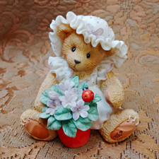Cherished Teddies Violet Bear Figurine Resin Floral Quote 1995 P. Hillman 156280