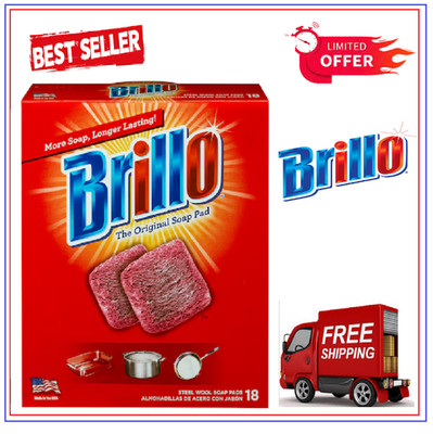 18 PADS - Brillo Steel Wool Scouring Soap Pad Pots Pans Grills Dishes Kitchen