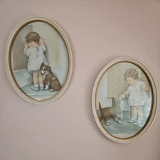 2 Vintage Bessie Pease Gutmann Prints Oval Framed "The Reward" & "In Disgrace "