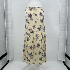 VTG 90s Ivory Purple Floral Maxi Skirt 7/8 Small Prairie Cottagecore Fairycore