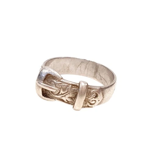 Vintage Solid Silver Scottish Buckle Ring With Celtic Pattern Size N (11)