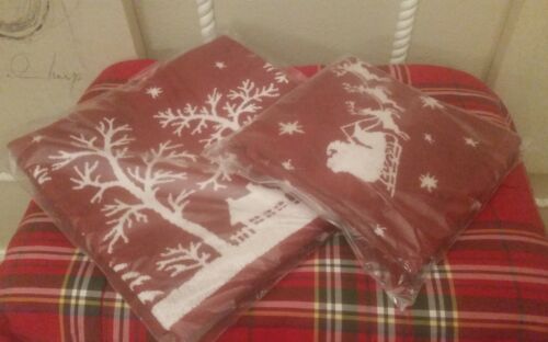 NEW S/2 Pottery Barn Sleigh Bell Jacquard bath hand towel Christmas Holiday RED - Picture 1 of 3