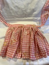 antique child half apron cotton print pink/white w/ butterflies handmade 1950s