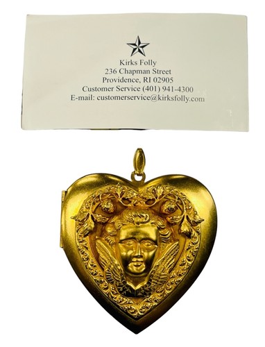 Large Vintage Kirk’s Folly Gold Tone Heart Locket And Watch Box Papers - Picture 19 of 20