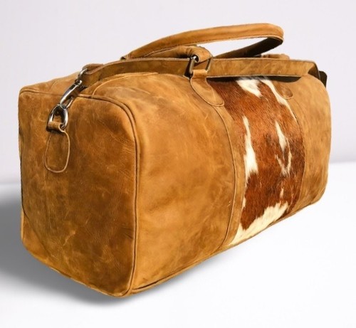 Vintage Leather Retro 80's Classic Duffle Cowhide Overnight Road trip Bag - Picture 2 of 2