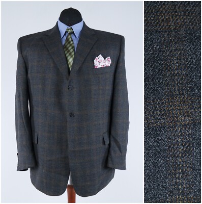 Mens Windowpane Sport Coat 54R US Size DIGEL Plaid Grey Wool Blazer Jacket