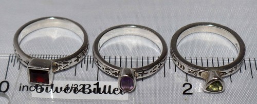 Silpada Gemstone Amethyst Garnet Peridot Etched Band Stacking Rings R0455 Size 8 - Picture 2 of 10