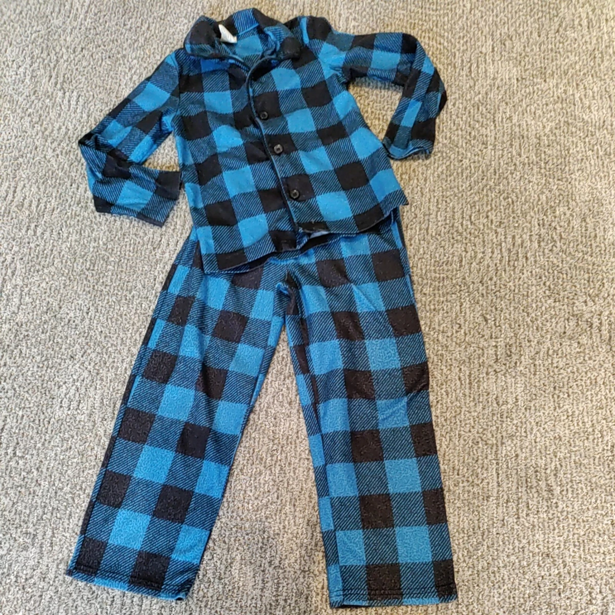 Boys FADED GLORY Blue Buffalo Plaid Pajamas Size S 6-7 elastic flame  resistant