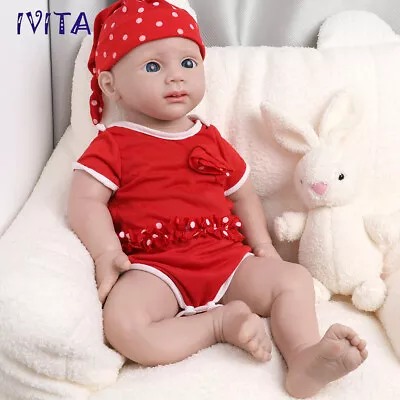 IVITA 21inch Big Baby Blue Eyes Girl Doll Full Body Silicone Reborn Baby Doll Prematur