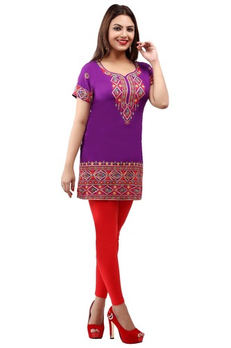Purple Women Casual Printed Ethnic Short Kurti Tunic Kurta Top Shirt Dress 172D - Picture 5 of 8
