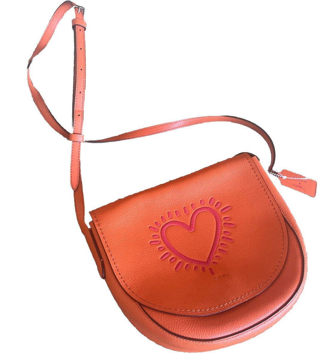 6p HTF - Coach x Keith Haring Hudson crossbody Orange Heart Euc | eBay