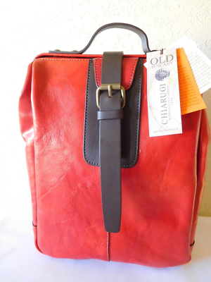Chiarugi Italian Old Tuscany Red Leather Backpack Travel Bag  display picture 2