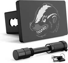 Hitch Receiver Cover 2 inch Metal, Honey Badger Design, Comes with pin Lock