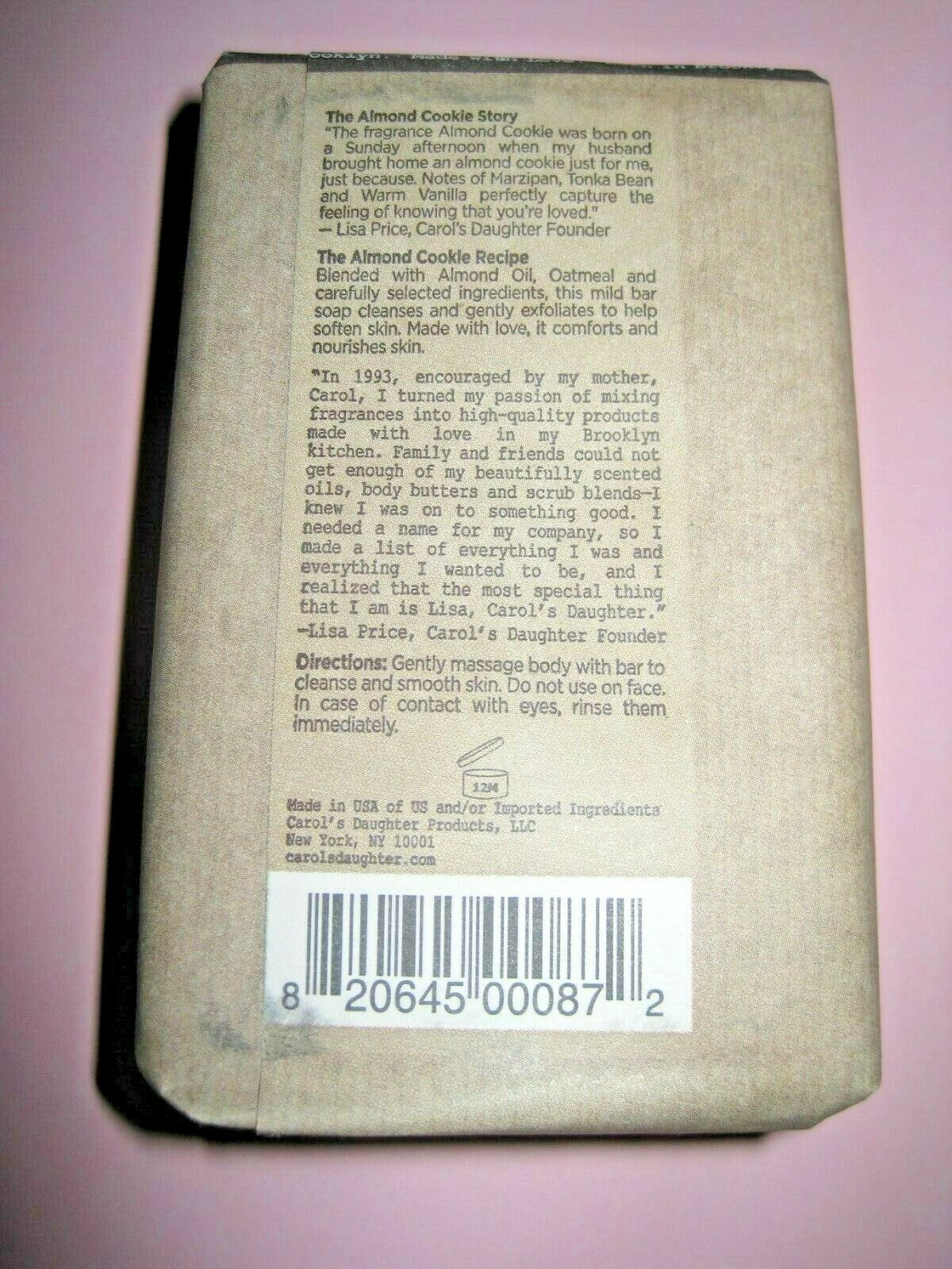 Carol's Daughter Almond Cookie Oatmeal Soap Bar 7 oz Sealed Package SMALL DENT