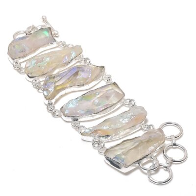 Kristall Titan Edelstein Handarbeit 925 Sterlingsilber Armband 7-8'' S317