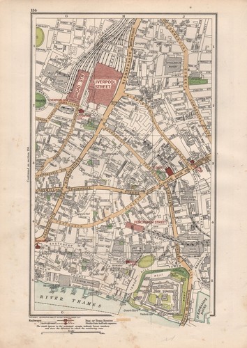Liverpool Street London Map 1923 London Street Map - Liverpool Street, Broad St, Fenchurch St, The  Tower | Ebay