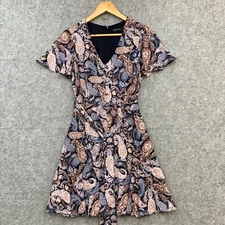 Portmans Dress Womens 6 Multicolour Paisley A-Line Short Sleeve V-Neck 46413