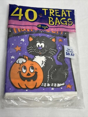 Fun World Div 1995 Vintage Halloween 40 Treat Bags New OS Black Cat Pumpkin