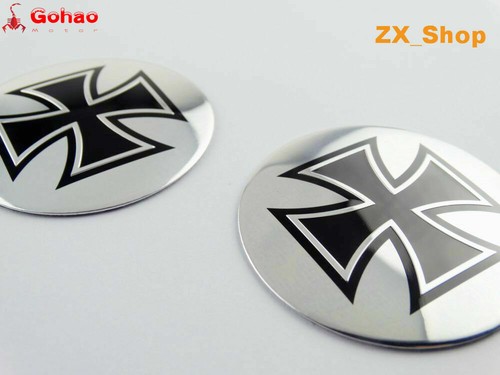 2x Motorcycle Car Fuel Gas Oil Tank Fairing Iron Cross Emblem Decal Badge New - Picture 3 of 4