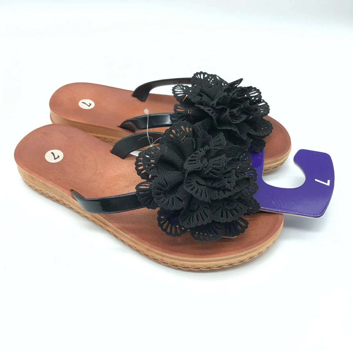 Floral applique flip best sale flops