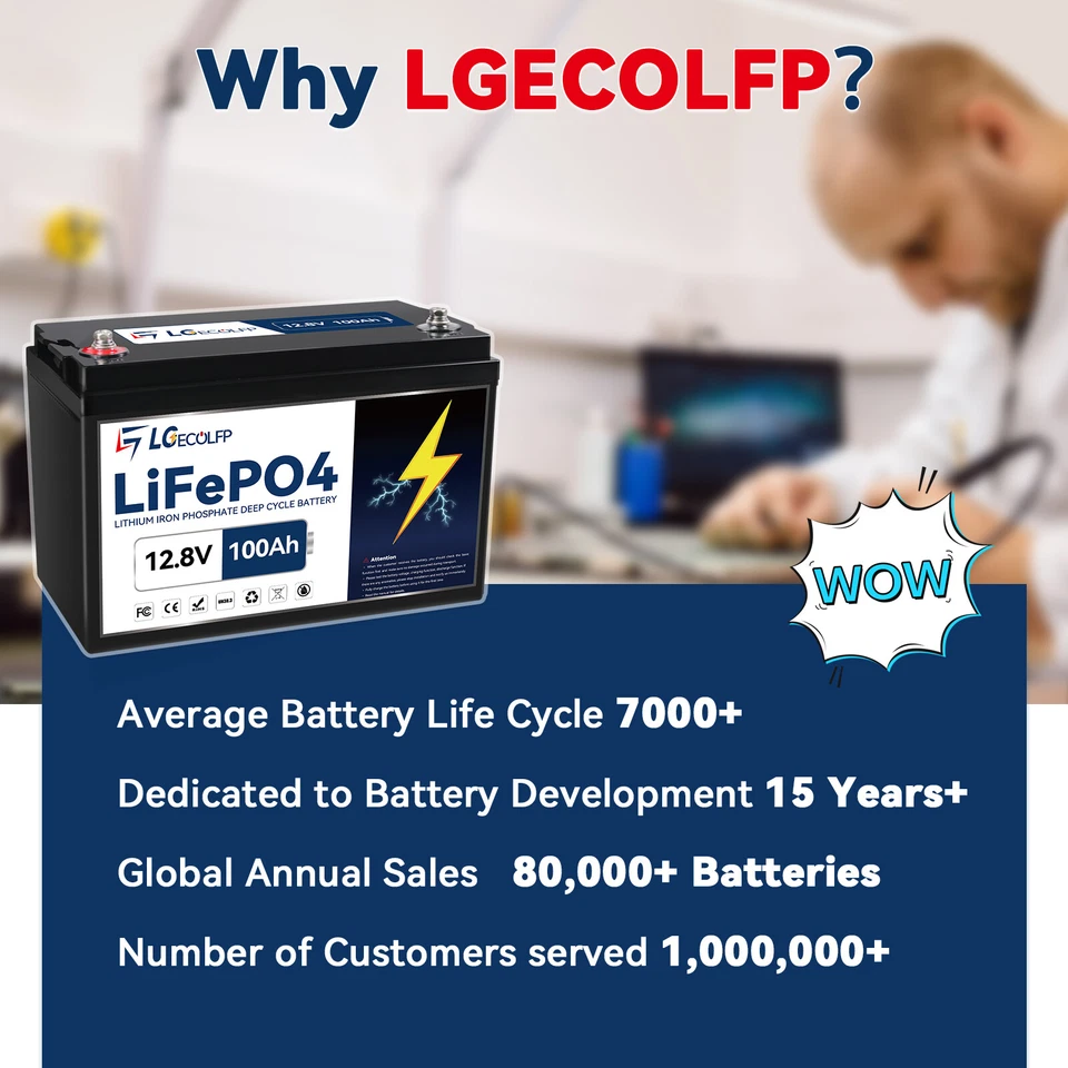 Batería de litio LGE 12V 100Ah LiFePO4 ciclo profundo solar autocaravana fuera de la red color aleatorio Foto 2 de 4