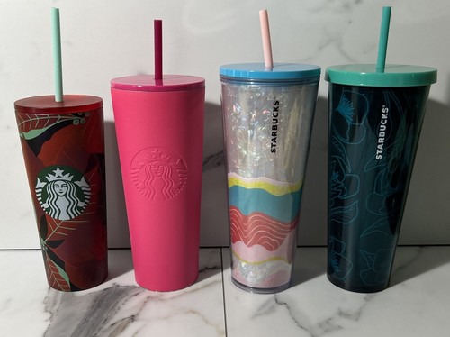 LOT of 4 - Starbucks Barbie Pink, Teal Blue Cold Cups Tumblers - 24 & 16 oz - 第 1/11 張圖片