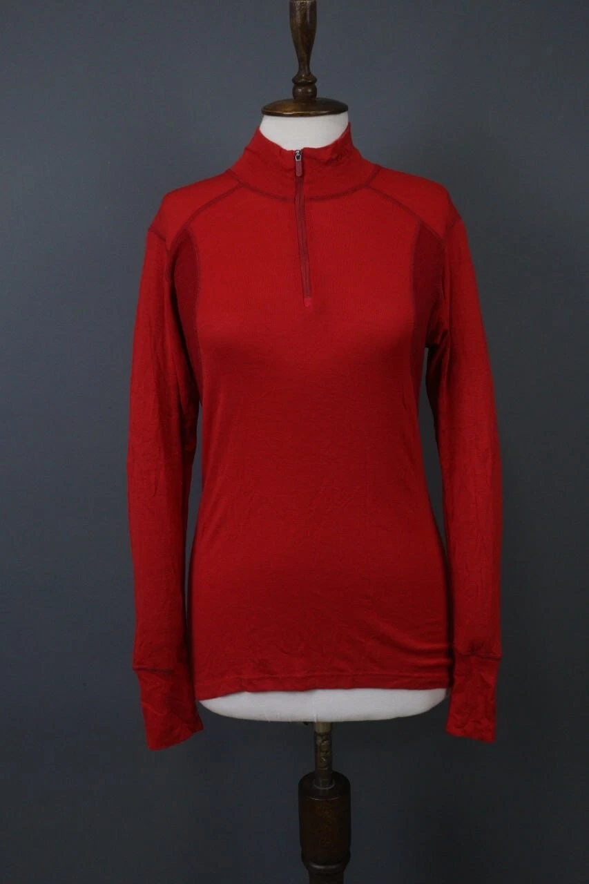 Devold Red 100% Merino Wool Long Sleeve 1/4 Zip Shirt Base Layer Size L