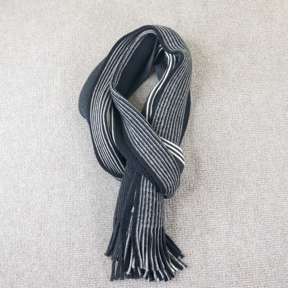 APT.9 Bufanda Para Hombre Talla Única Negro Gris Rayas Flecos Acrílico Invierno Tejido 11"X68" Foto 2 de 4