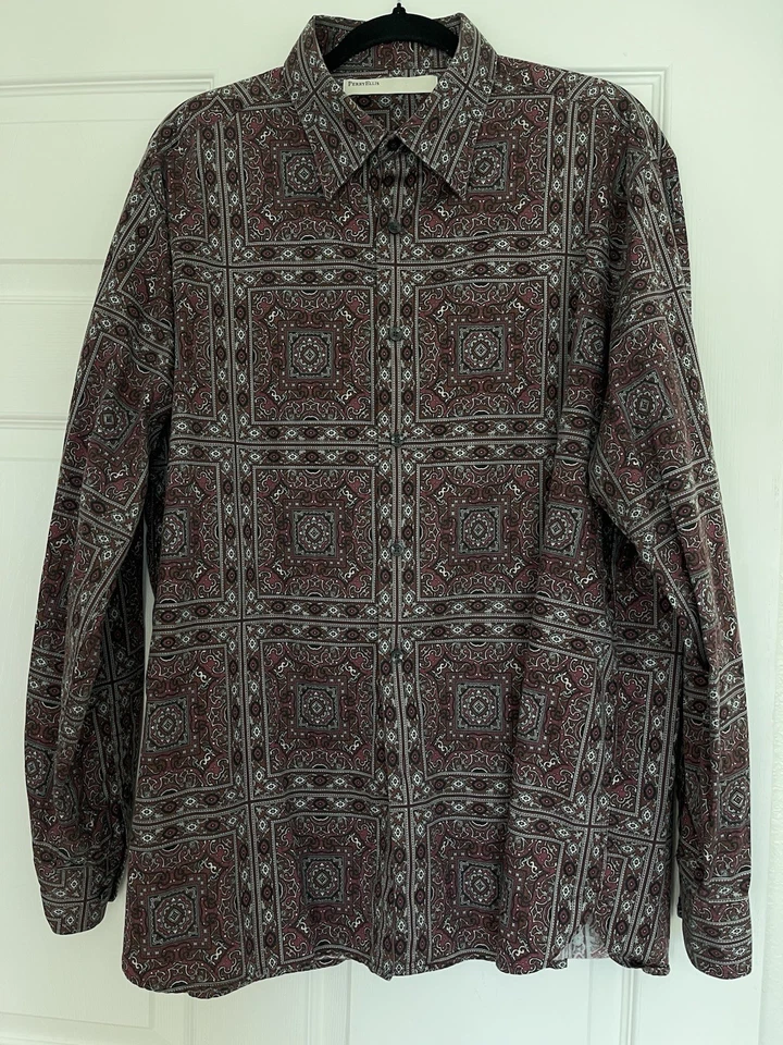 Perry Ellis Men's Long Sleeve Shirt Size XL. Paisley Print Burgundy/Gray/Black - Image 2 of 4