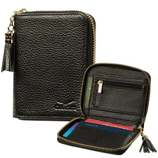 RFID Small Zipper Wallet for Women, Ladies Genuine Leather Bifold with Coin Z...