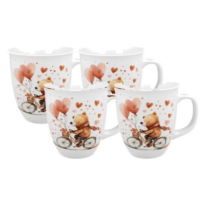 4er-Set DUO HEARTS Becher 650 ml BEAR on a BIKE, New Bone China Porzellan