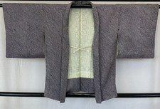 Japanese Vintage Kimono Haori Jacket Silk Blue Chirimen Traditional 35 in
