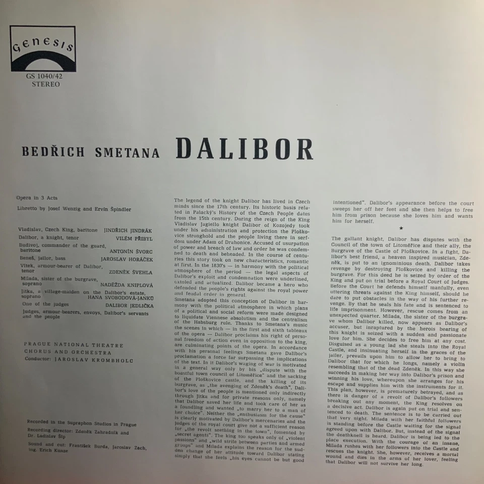 SMETANA-DALIBOR-KROMBHOLC-ORIGINAL GENESIS RECORDS 3-LP VINYL BOX SET-USED - Image 2 of 4