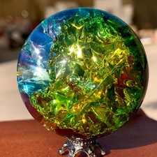 150G Natural Titanium Rainbow Quartz sphere Crystal ball Healing
