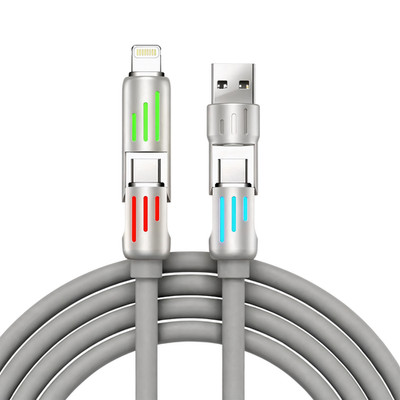 240W Schnellladekabel 4-in-1 USB C Kabel Schnell Datenkabel Flüssigsilikon RGB