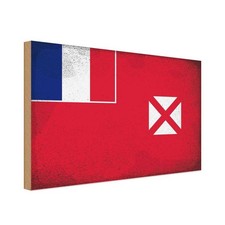 Holzschild 12x18 cm Wallis und Futuna Vintage Flagge Fahne Wappen Deko Geschenk