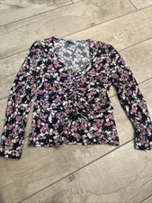 Rouje Paris Floral Top Rouche Front Buttons Size 36