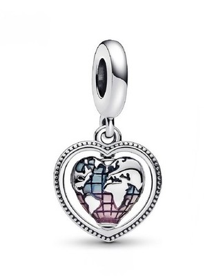 Pandora Family Spinning Heart Globe Dangle Charm 792240C01 Retired RARE