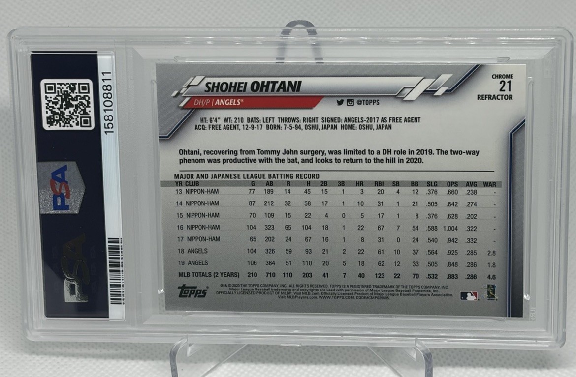 2020 Topps Chrome Shohei Ohtani #21 Refractor PSA 10 Angels Dodgers GEM MINT MLB view 2