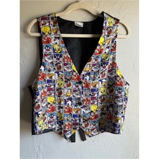 Vintage 90s Looney Tunes Cartoon Waistcoat Vest Novelty Dopamine Y2K