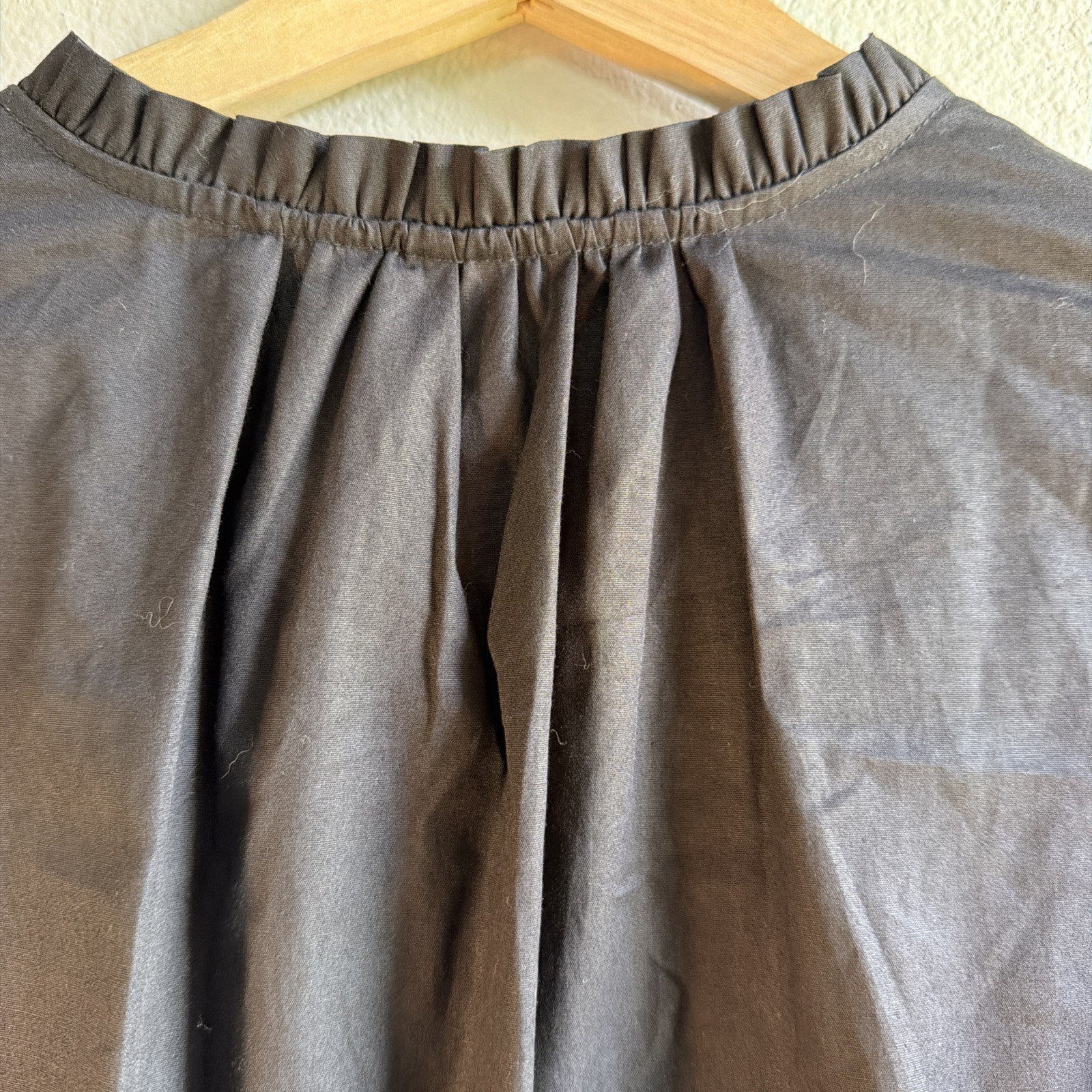 H&M Black Cotton Poplin Ruffle V-Neck Puff Sleeve Tunic Dress Size L image 8