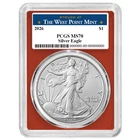 2026 $1 1-oz American Silver Eagle PCGS MS70 West Point Label Red Frame