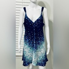 Oscar De La Renta Pink Label Nightgown Size L. Blue Gold White Pattern Vneck.