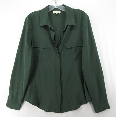 Lagence Top Women Small Green Silk Blouse Button Up Career Office Collared *