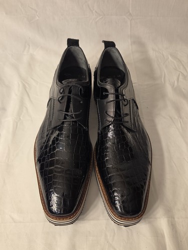 Deckard "Zeus" Oxford Platform Shoes Black Faux Alligator Leather Size 13/46