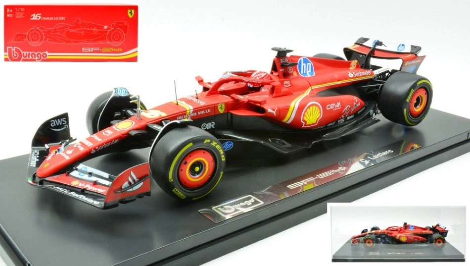 MODELLINO AUTO STATICO BURAGO FERRARI SF-24 LECLERC 2024 CON VETRINA SCALA 1/18 - Immagine 4 di 4