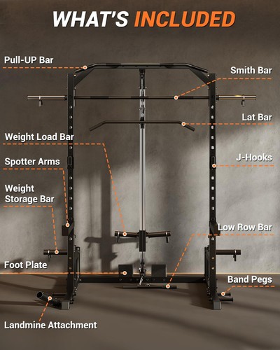 Smith Machine with LAT-Pull Down System, Multi-Function Power Cage for Home Gym - Picture 9 of 11