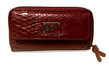 Kenneth Cole Reaction Womens Patent Red Snakeskin Embossed Trifold wallet 8"