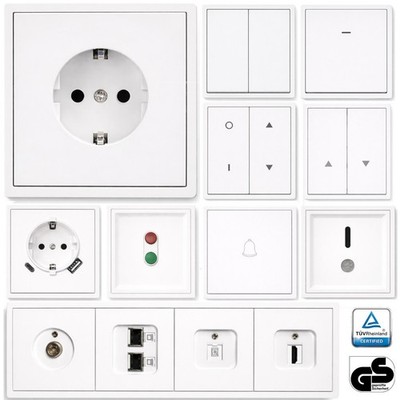 Schuko Steckdose, Steckdosen, Wechselschalter, Dimmer, Lichtschalter Schalter